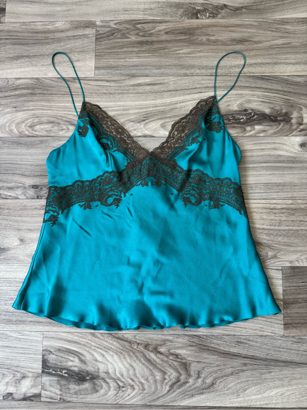 Carine Gilson 100% Silk Lace Trim Camisole in Teal Size Small
